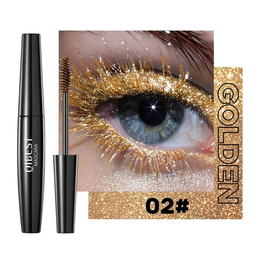 QIBEST Shiny Diamond Colorful Mascara Blue Glitter Sparkling Waterproof Mascara Eyelashes Extension Quick Dry Shimmer Eye Makeup Qme 02
