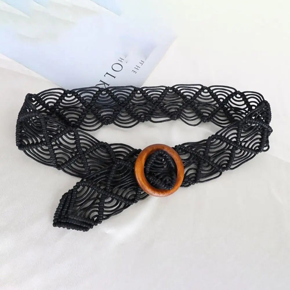Dress Waistbands Accessories Waist Rope Beach Wax Ethnic Belts Qme black