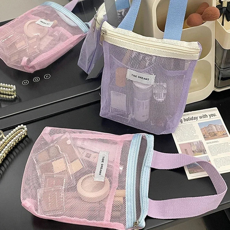 Mesh Makeup Toiletry Storage Bags Handbags Portable Travel Washing Qme
