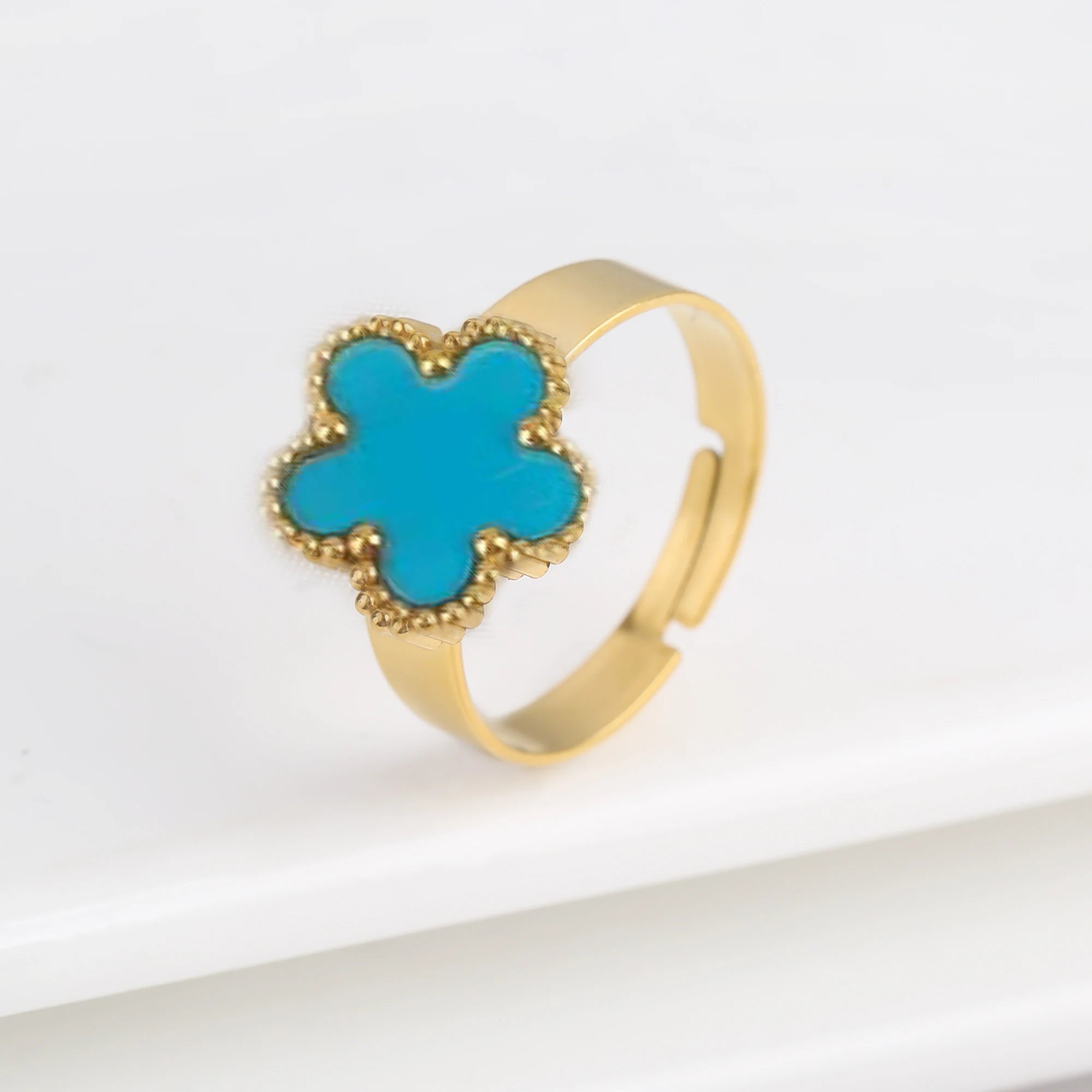 Classic Luxury Clover Metal Laser Stainless Steel Five Leaf Flower Open Ring Simple for Woman Girl New Fashion Party Jewelry Qme 3