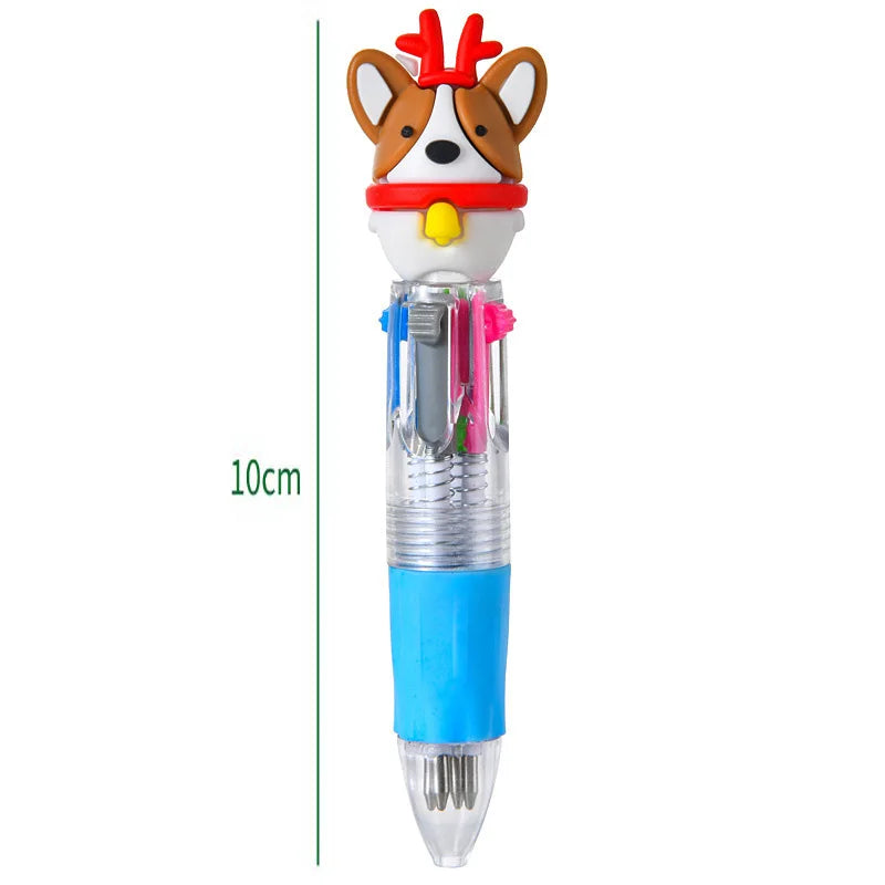 Cute Cartoon Plastic Multicolor Christmas Ballpoint Pens Creativity Silicone Snowman Elk Christmas Four-color Ballpoint Pen Qme