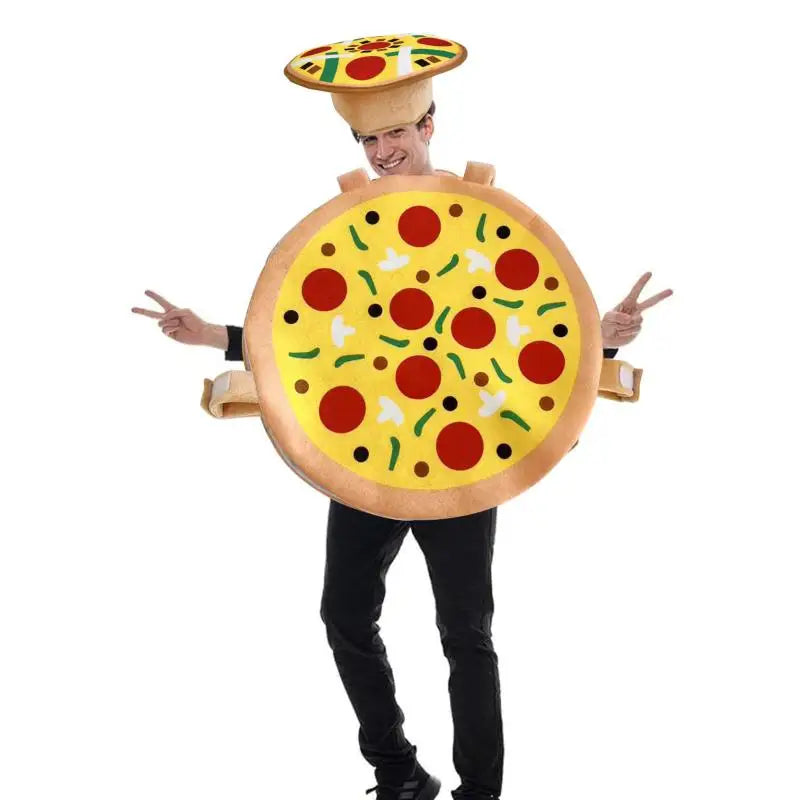 1Set Adult Stage Performance Costume Cap Outfits Kids Pizza Cosplay Food Funny Clothing Overall Hat Halloween Party Fantasia Kit Qme