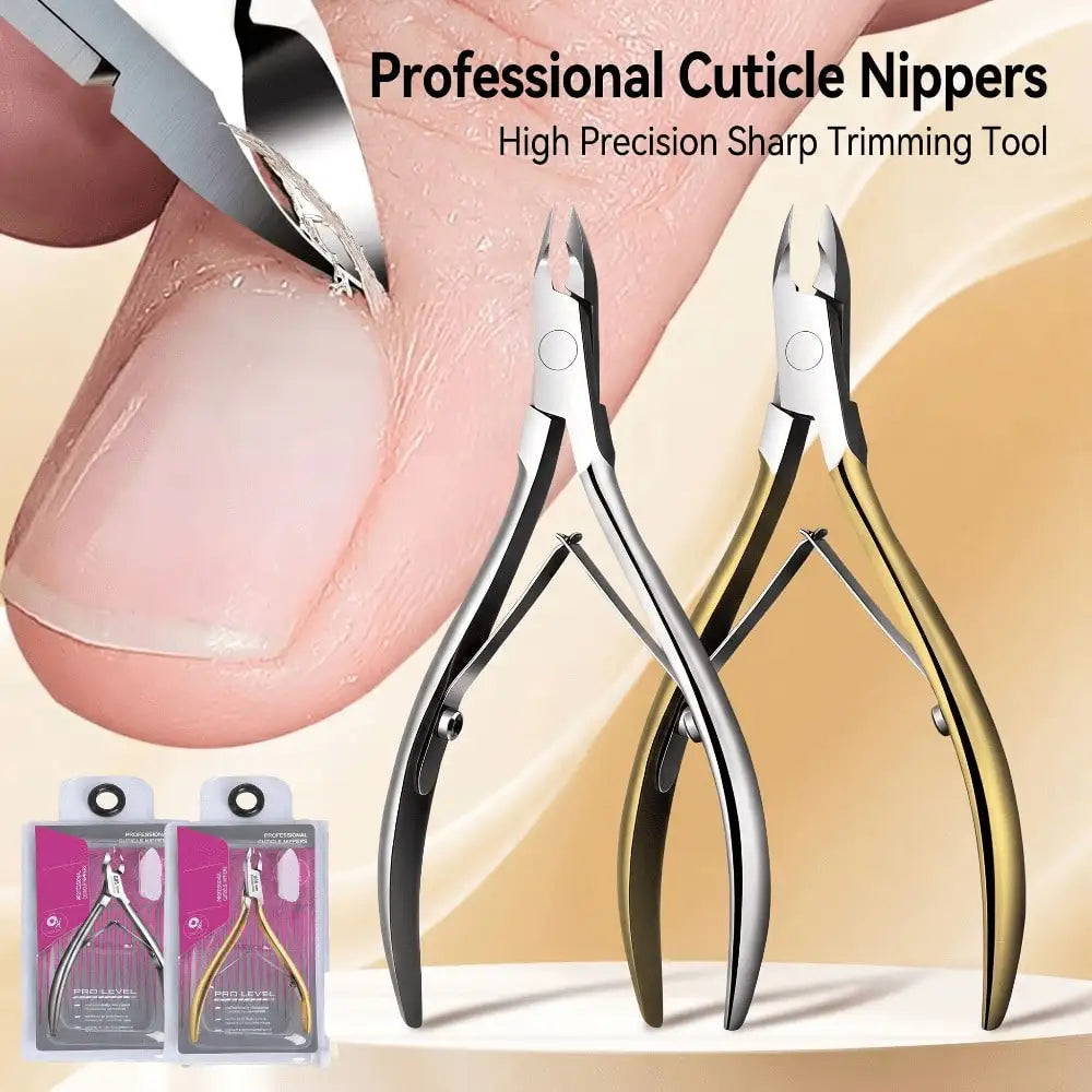 Portable Stainless Steel Nail Clippers Curved Cuticle Trimmer Qme 2pcs(Gold Sliver)