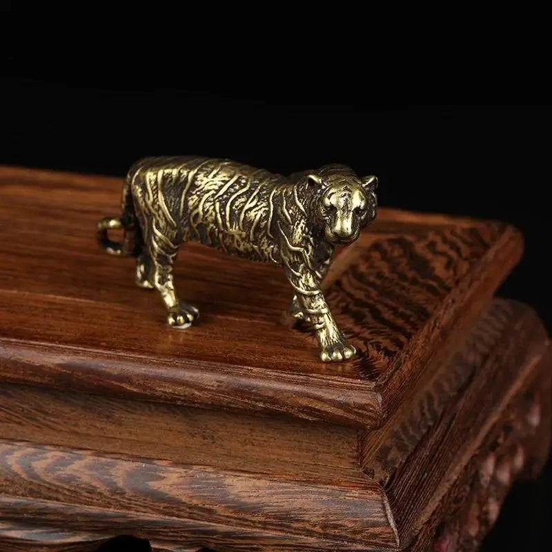 Pure Copper Big Tiger Model Statue Solid Brass Animal Figurines Vintage Home Decor Miniatures Desk Decor Qme