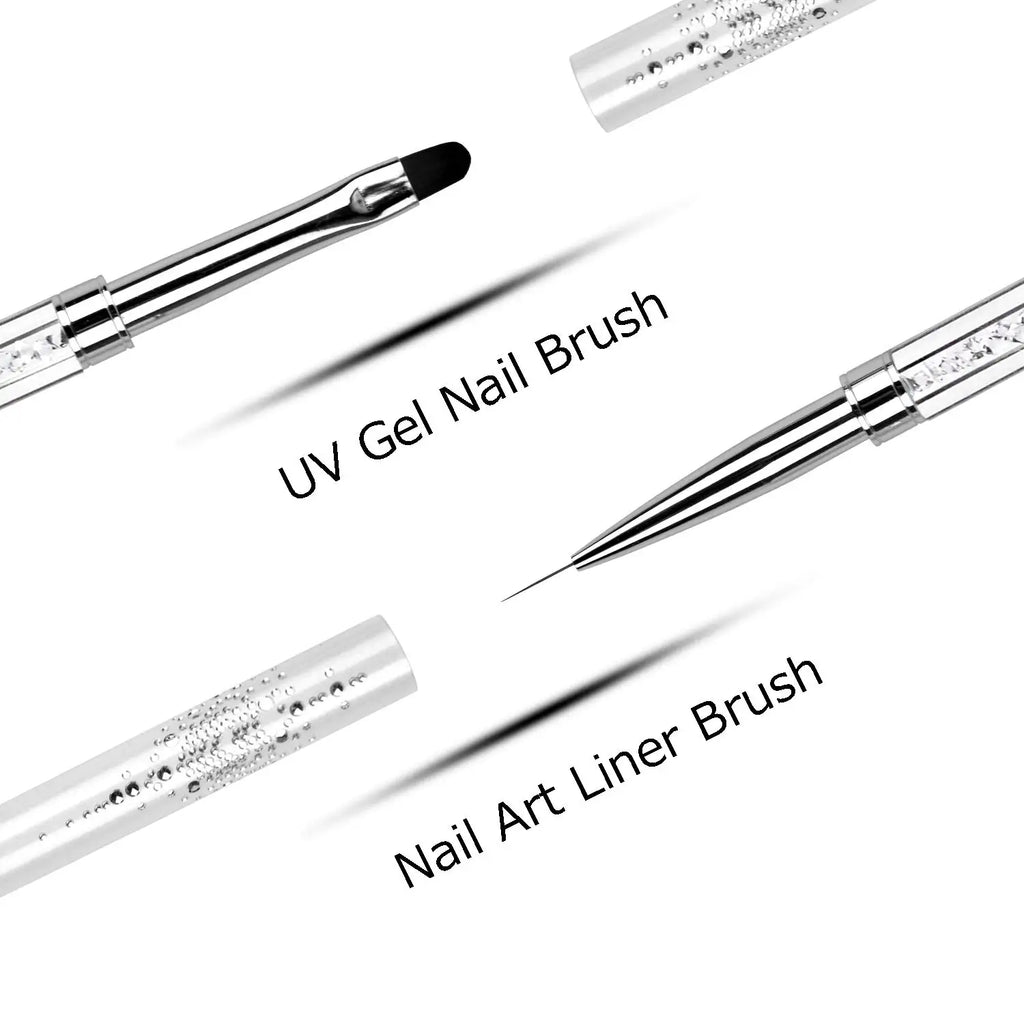 Dual-ended Nail Design Brush Rhinestone Handle UV Gel Nail Brush Professional Nail Art Tools Qme