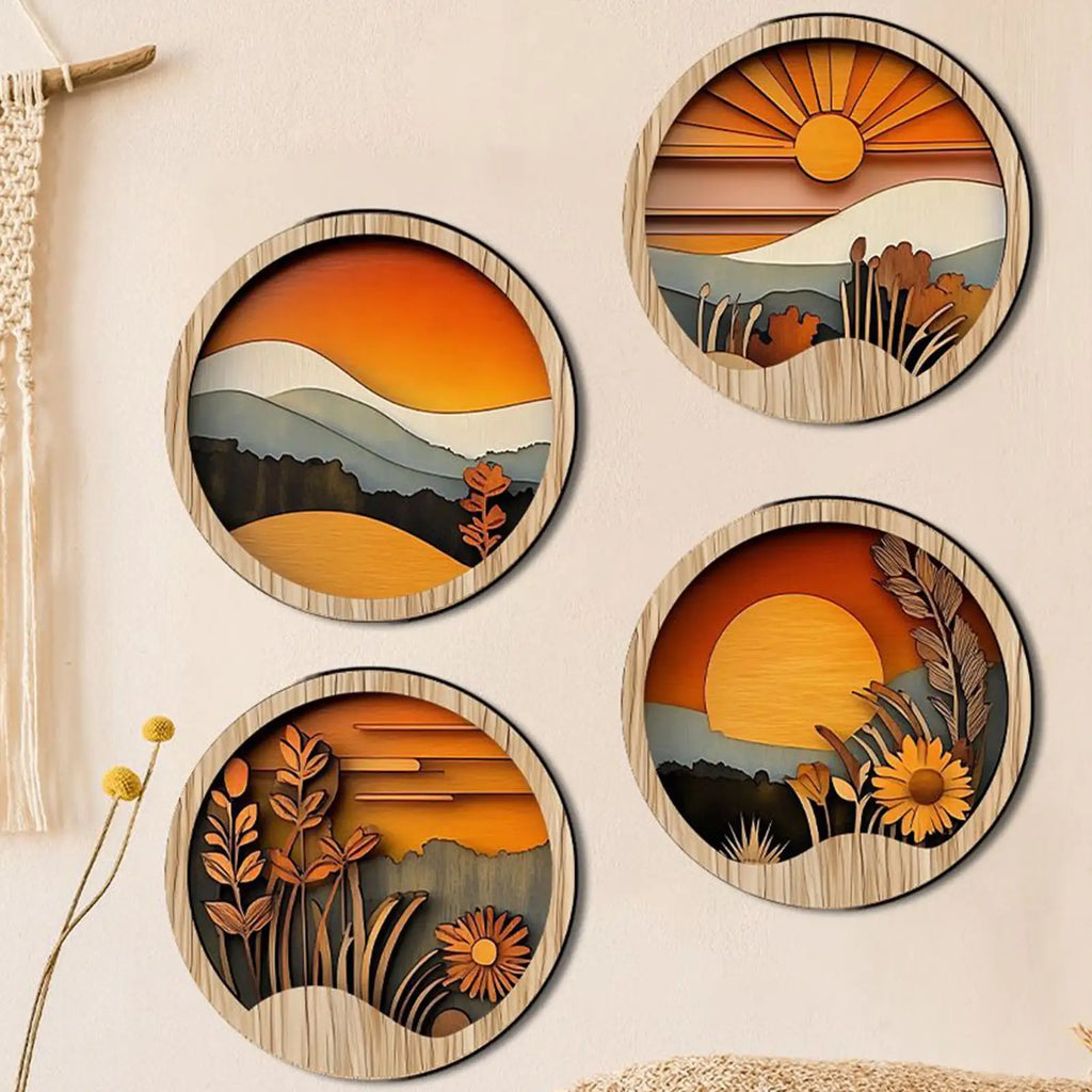 Boho Wall Art Living Room Bohemian Round Wooden Frames Aesthetic Qme