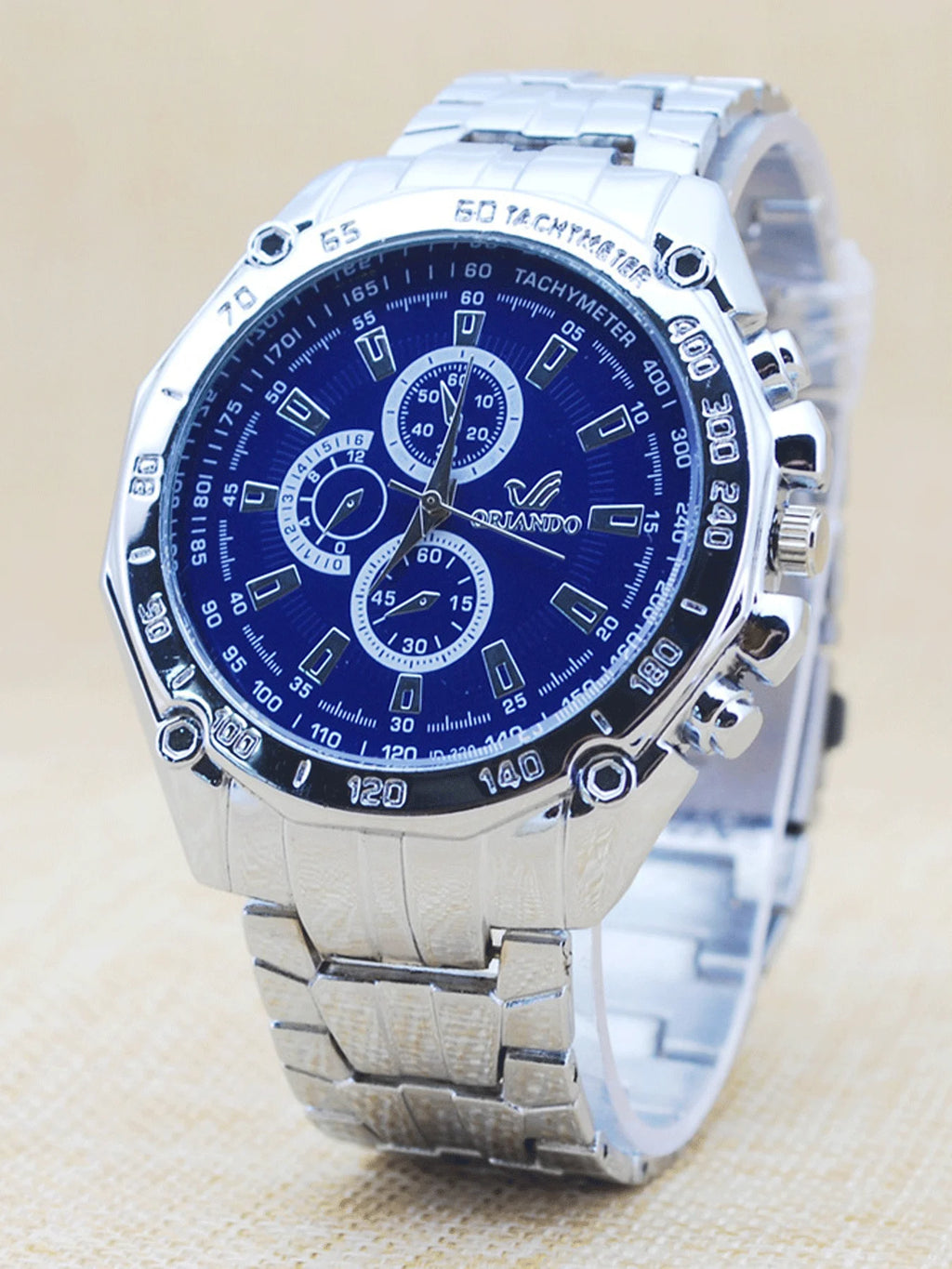 2-piece steel strap three eye men's watch precision scale business men's watch casual men's watch set Qme