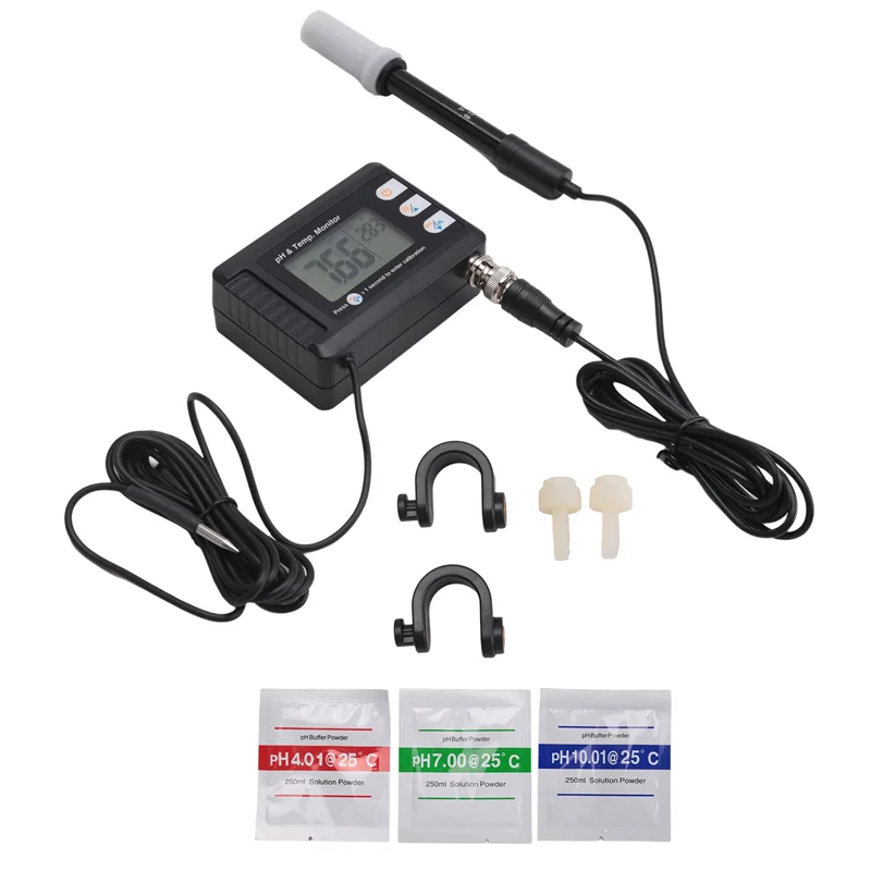 A02F-Digital Temperature& PH Meter Combo, Aquarium Thermometer With Automatic Calibration Function PH Monitor Qme