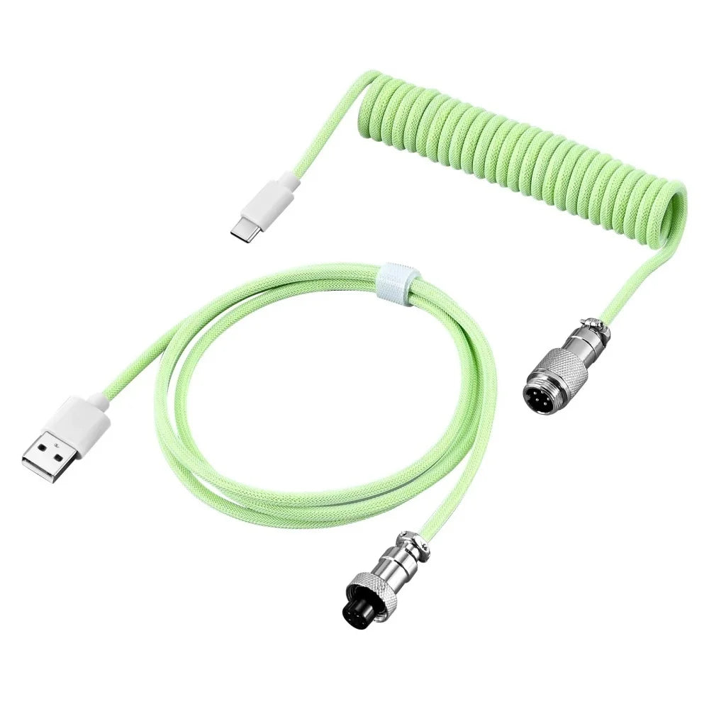 USB Type C Mechanical Keyboard Coiled Cable Hardware Linker USB Mechanical Keyboard Spring Cable Spiral Gaming Usb Keyboard Cord Qme green