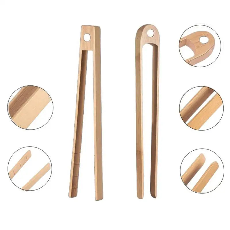 Bamboo Wood Wooden Food Toast Salad Tongs Toaster Bacon Sugar Ice Tea Qme