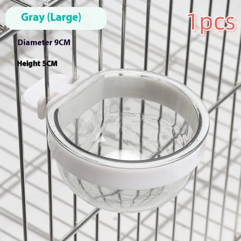 Cage Convenient Hanging Seed Water Feeder Parrots Bird Feeding Bowl Qme Gray L