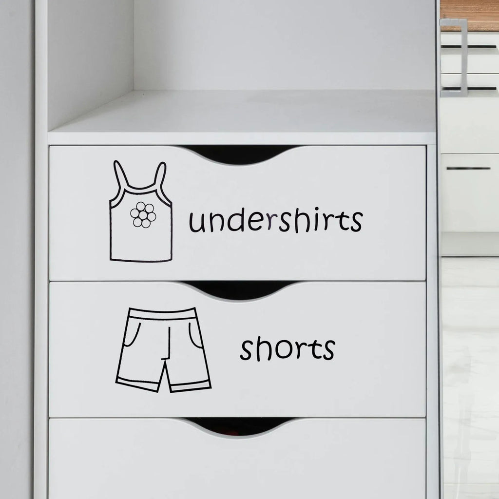 2 Sheets Wardrobe Stickers for Clothing Removable Self Adhesive Clothes Organization Label Decal for Wooden Metal Glass Closet Qme