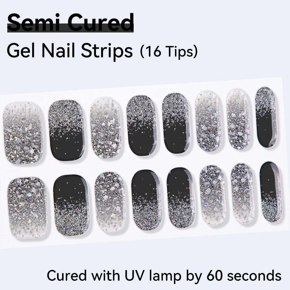 16Tips Cute Cartoon Semi Cured Gel Nail Strips French Cherry Soccer Qme NF240219