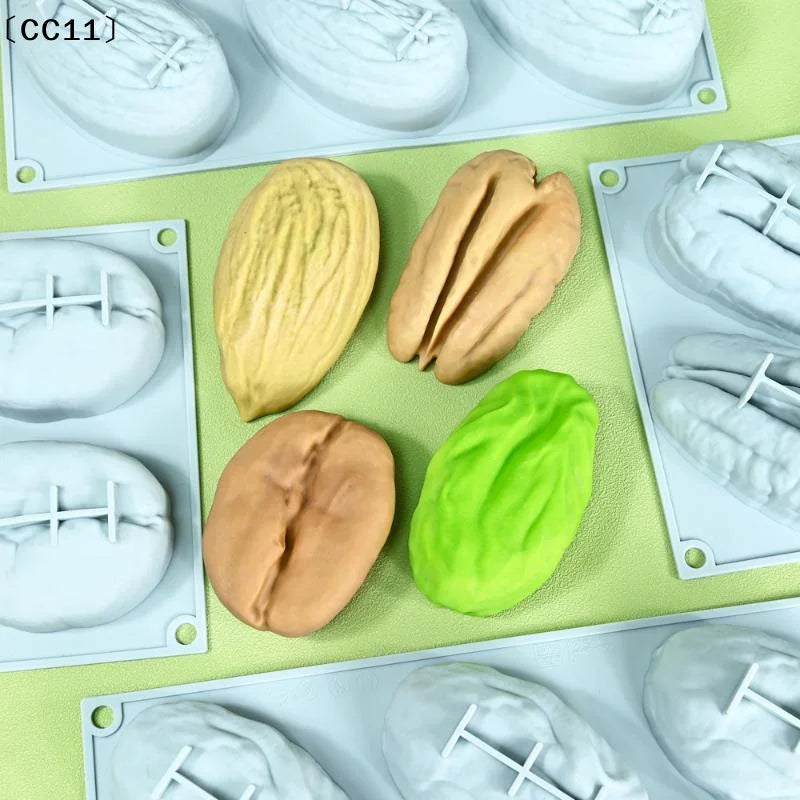 6-Cell Silicone Chocolate Mold Pistachios Pecan Coffee Bean Design Qme