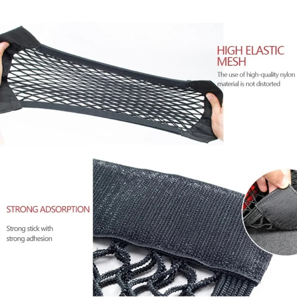 Doublelayered Mesh Bag Back Compartment Storage Universal Car Trunk Organizer Rear For Seat Net With Magic Tape Auto Interior Qme