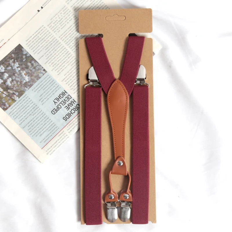 Vintage Suspenders Men Women Adult Button End Y Back Adjustable Qme Burgundy