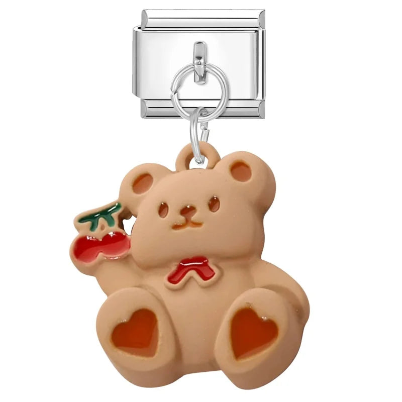 2025 Wholesale Cute Cartoon Rabbit Bear Pendant Italian Charm Links Fit 9mm Stainless Steel Bracelet Women DIY Making Jewelry Qme Style 11
