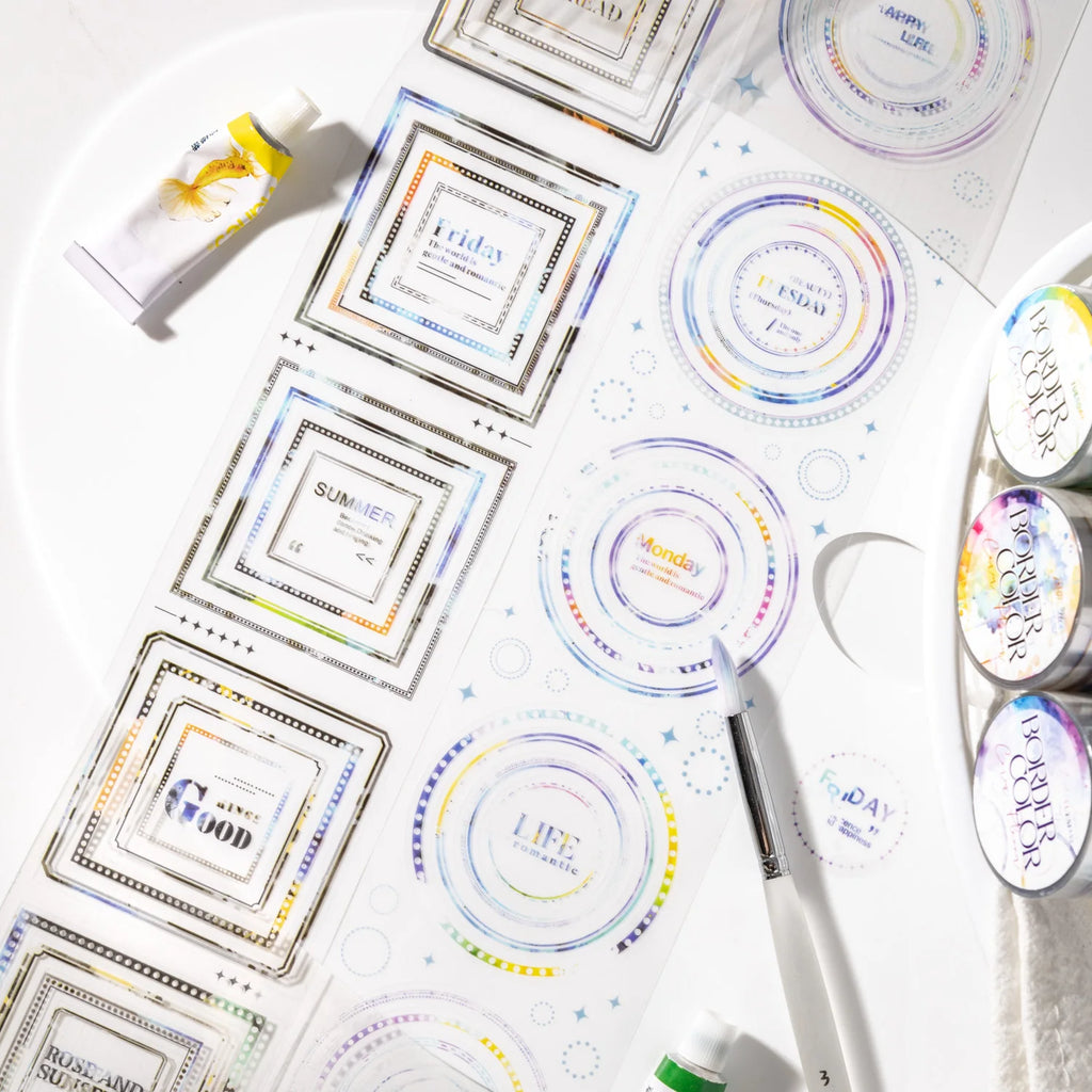 1 Roll Colorful Border Theme PET Pre-Cut Washi Tape for Scrapbooking Journal DIY Decoration, Phone Case Collage Stickers Qme