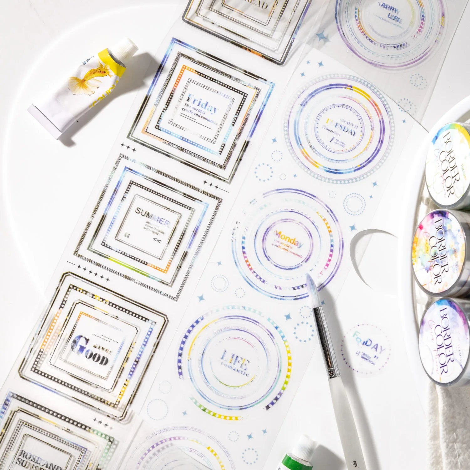 1 Roll Colorful Border Theme PET Pre-Cut Washi Tape for Scrapbooking Journal DIY Decoration, Phone Case Collage Stickers Qme