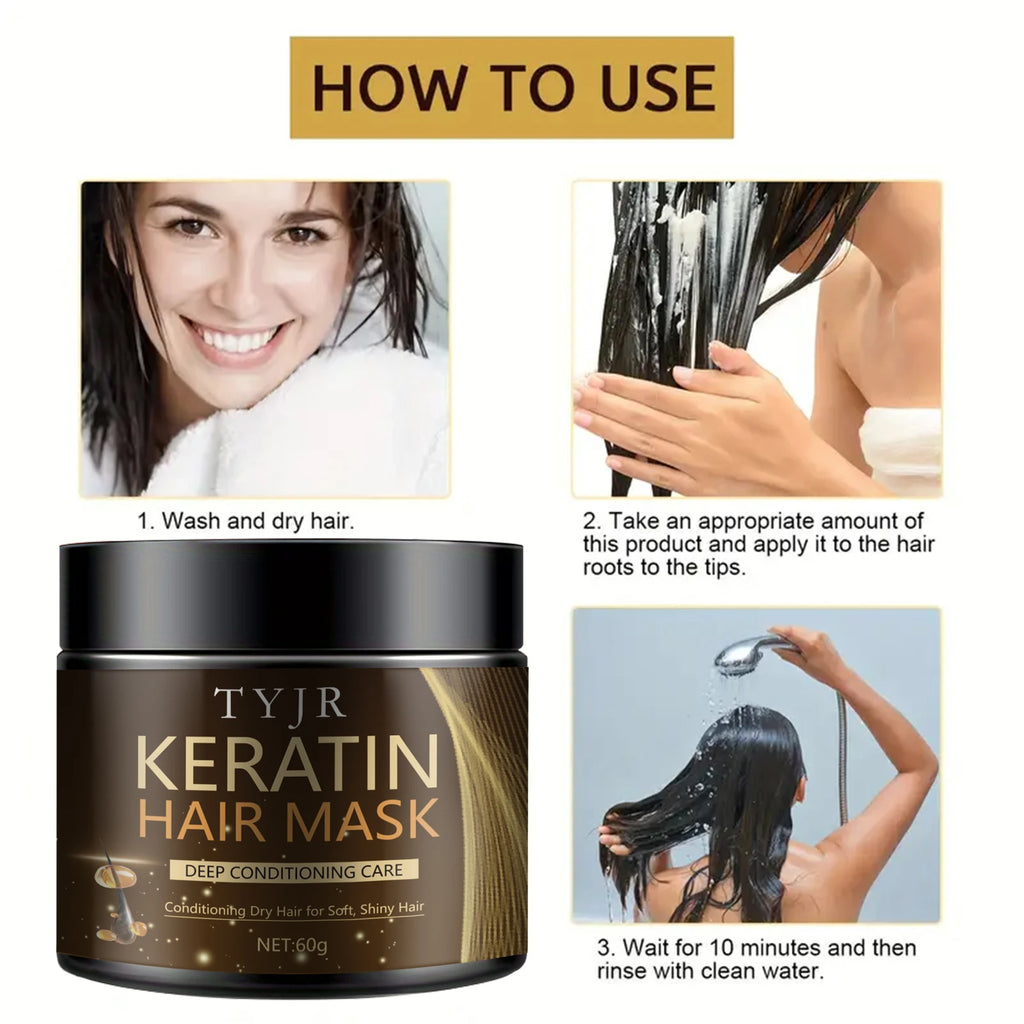 Keratin Hair Mask Professional Hair Care Deep Repair Mask Suitable for All Hair Types | Small Travel Bag/60G Qme