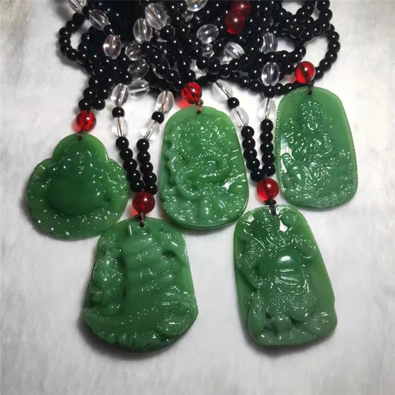 New Retro Buddha Imitation Green Jade Pendant Necklace Ethnic Religion Sweater Necklace Accessories Wholesale Qme