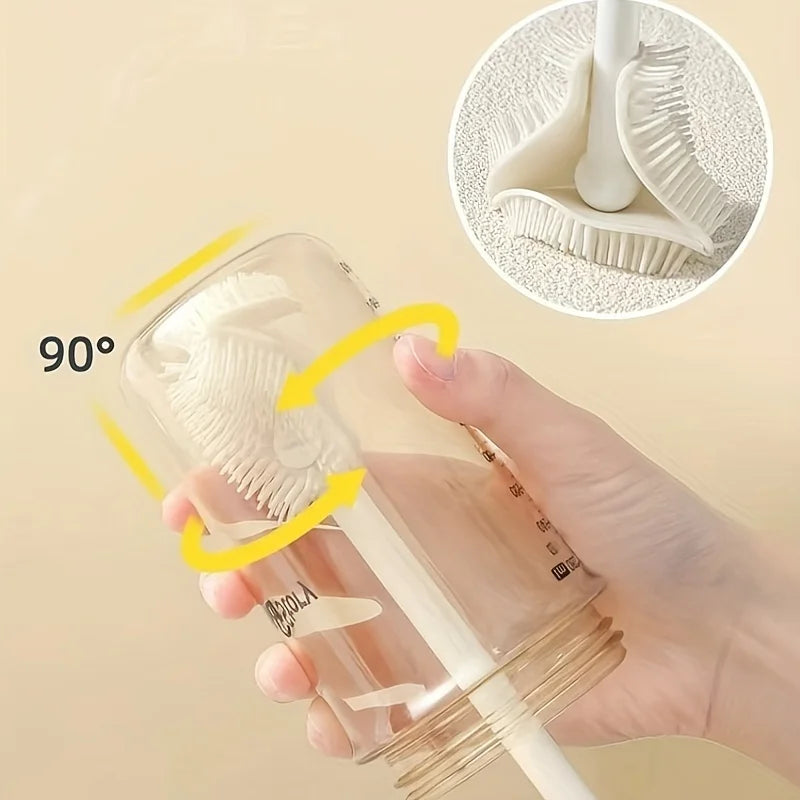 [Silicone Cleaning Brush] Foldable Long Handle Silicone Cleaning Brush - Soft Bristles for Teapots, Wine Glasses & Baby Bottles Qme