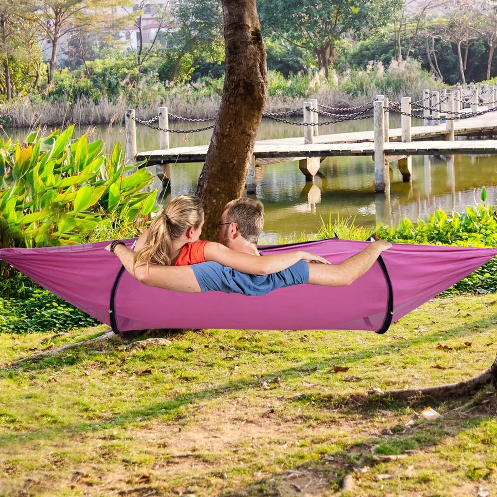 Camping Hammocks Adults Nylon Outdoor Hammock Hiking Foldable Lounger Qme