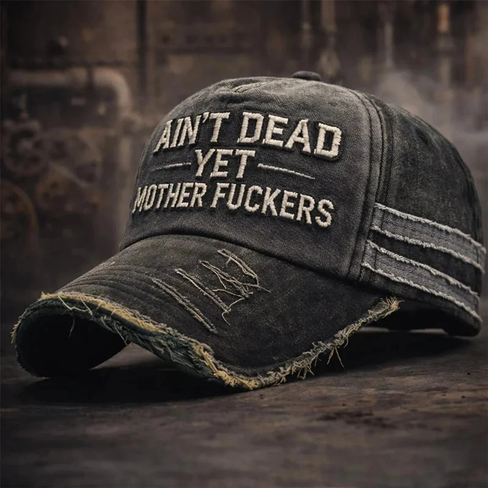 Unisex Washed Vintage Design Commemorative Hat Distressed Adjustable Letter Sun Hat Fashionable Casual Versatile Baseball Cap Qme Dark Gray One Size