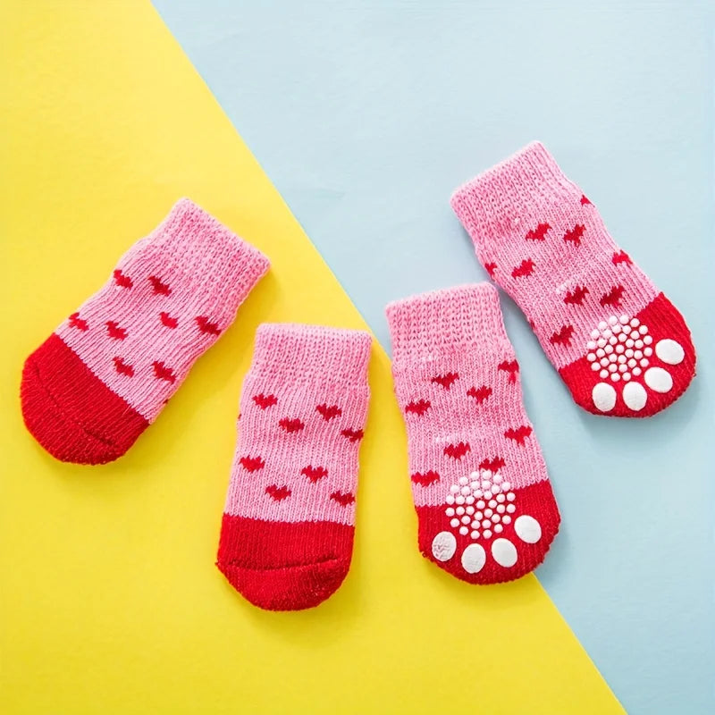 Pet socks, anti dirt and anti slip dog foot covers, Teddy Bears, Puppy Cotton Socks, 3D Doll Dog Shoes, set of 4 universal for c Qme Pink M
