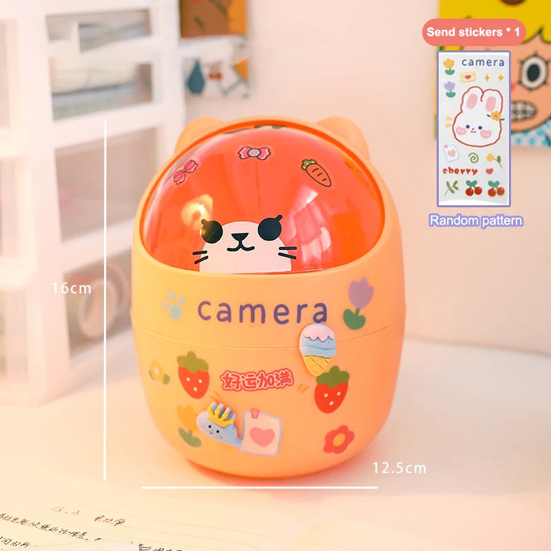 Lid Trash Can Small Pen Holder Give Sticker Mini Kawaii Bedroom Desk Qme 16CM orange
