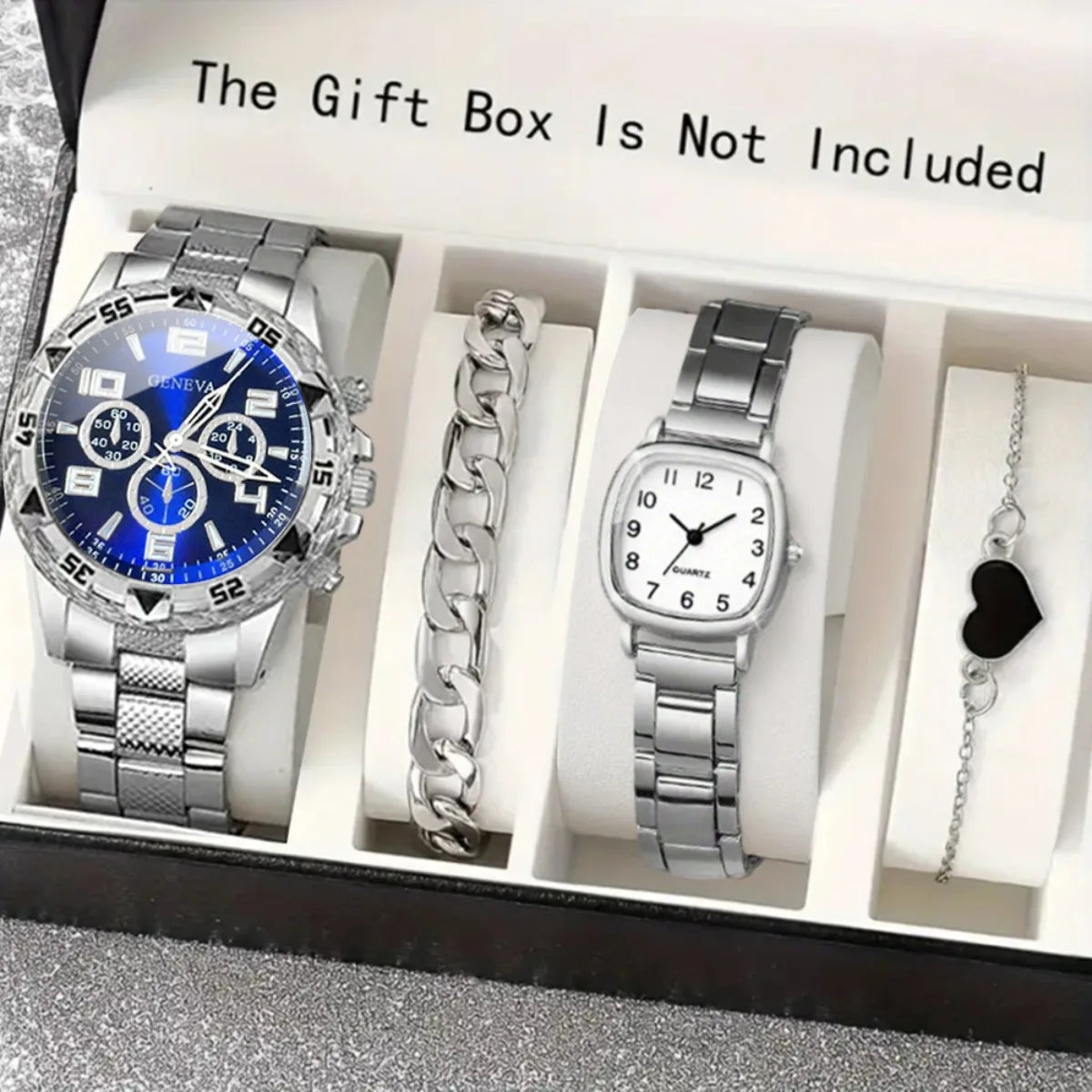 2026 Men's Business Watch Steel Strip Quartz Watch Multi functional Digital Scale Three eye Watch Set Qme As shown D