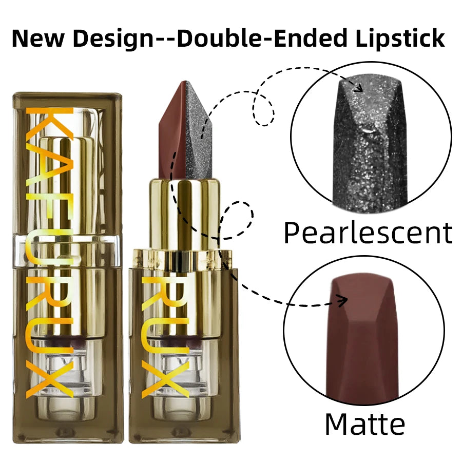Two Tone Chocolate Lipstick Waterproof Glitter&matte Lip Tint Red Qme
