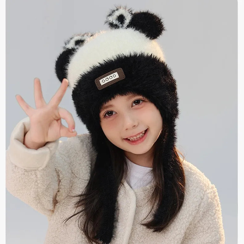 Girls' Winter Autumn Cute Bear Fleece-lined Warm Knitted Ear Qme WHITE