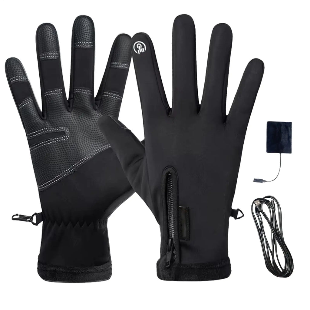 one size USB Touch Screen Gloves Heated Motorcycle Gloves Cycling Running Ski Winter Gloves Hiking Walking Anti-Slip Gloves Qme