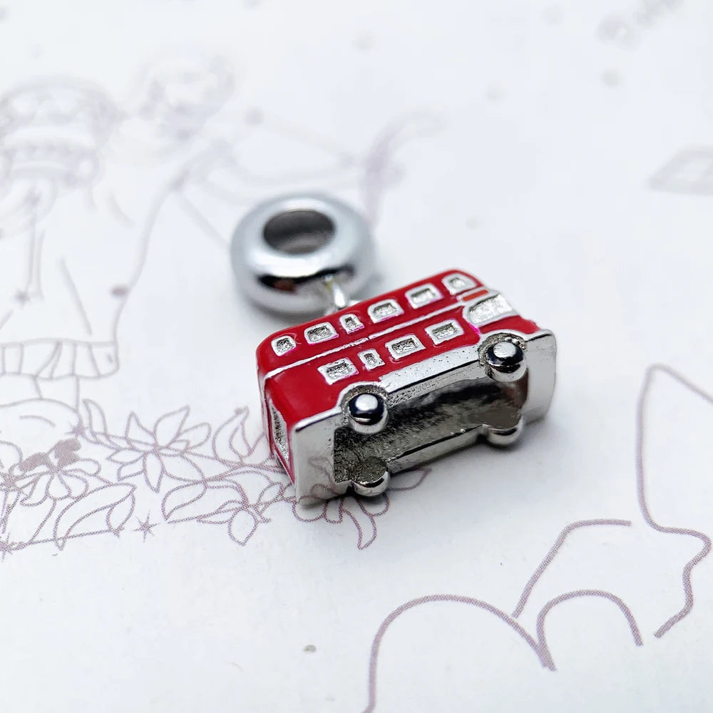 Red London Bus Charm Pendant 925 Sterling Silver Trendy Gift For Women Men Jewelry Qme