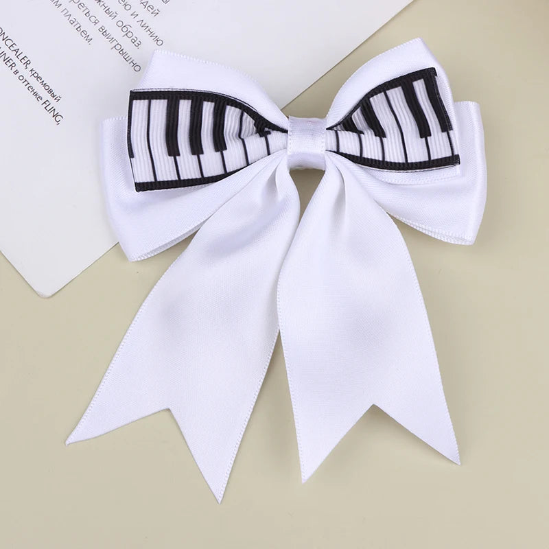 Piano Key Bow Hairpin Hair Clip Retro Girl Side Duckbill Accessory Qme White 1pc