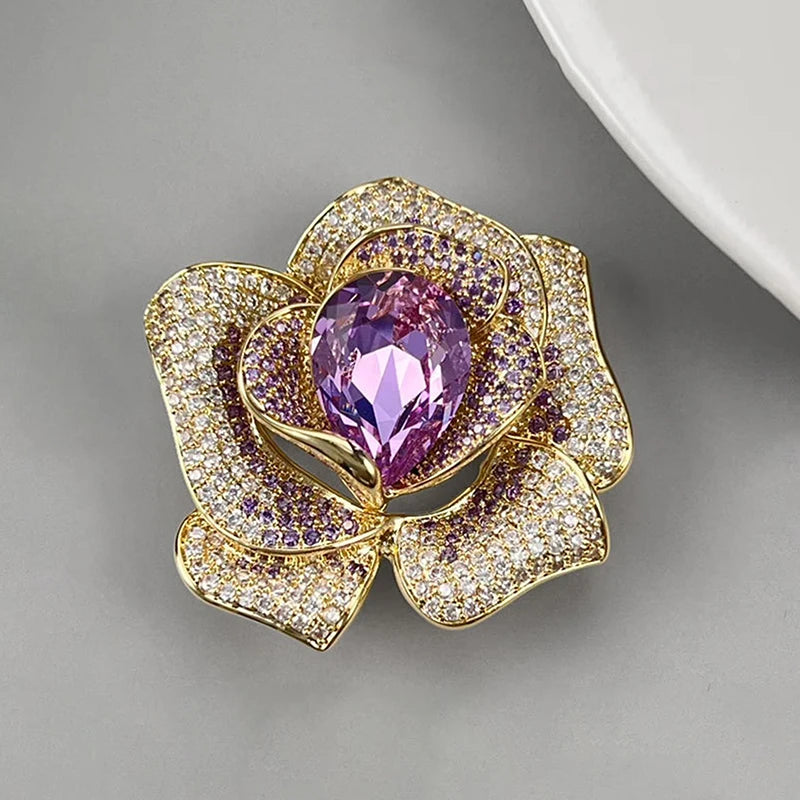 Fashion Exquisite Rhinestone Crystal Flower Brooch For Women Clothing Coat Jewelry Accessries Gifts Qme A4