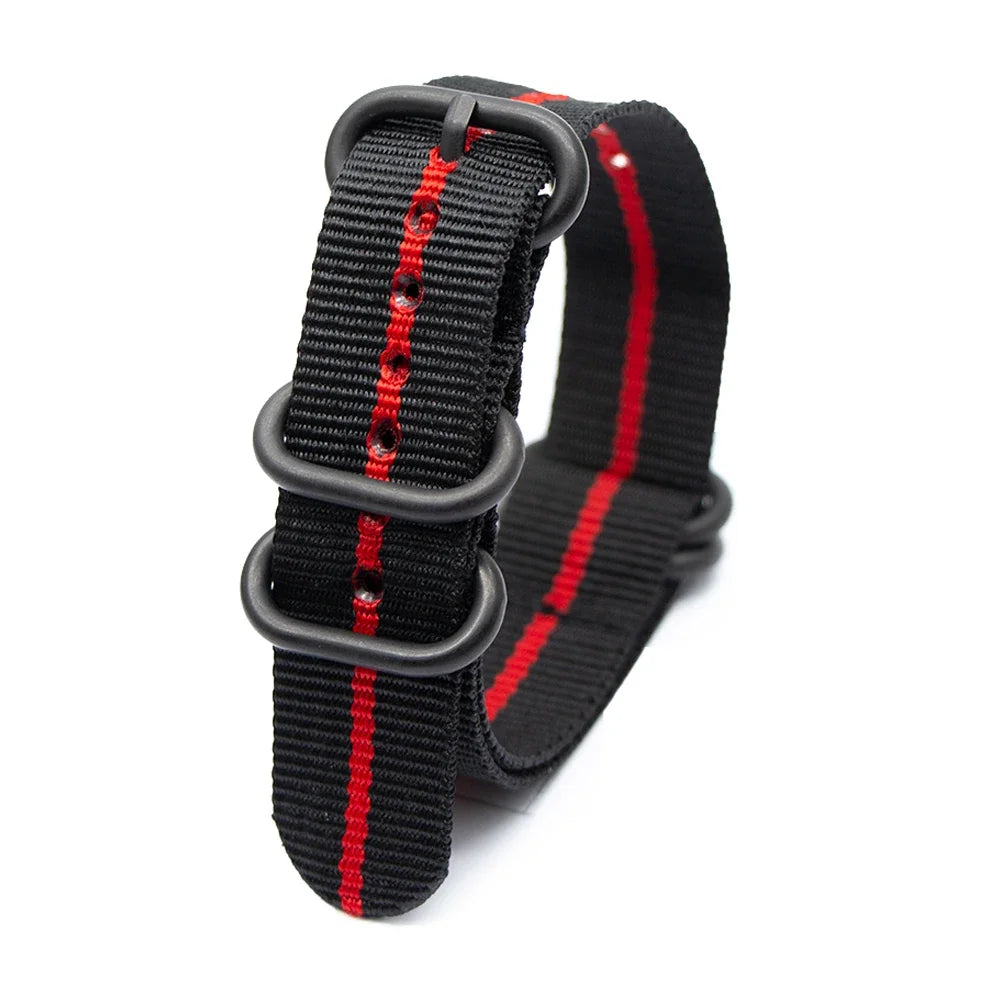 Black Ring Buckle Army Sports Nylon Watch Band Wrist Strap