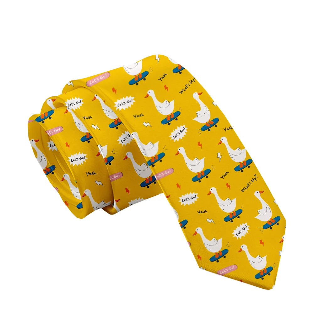 Cartoon Duck 3D Printed Tie Unisex Yellow Novelty Fashion Business Qme