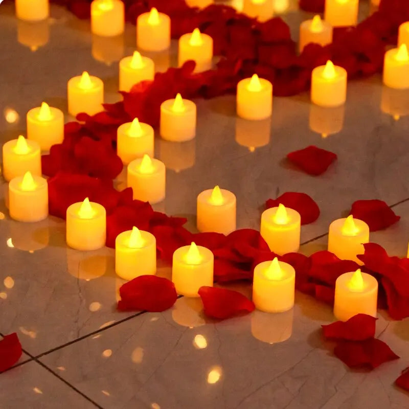 24Pcs Flameless Led Candle For Home Party Wedding Decoration Heart-shaped And Circular Electronic Battery-Power Tealight Candles Qme