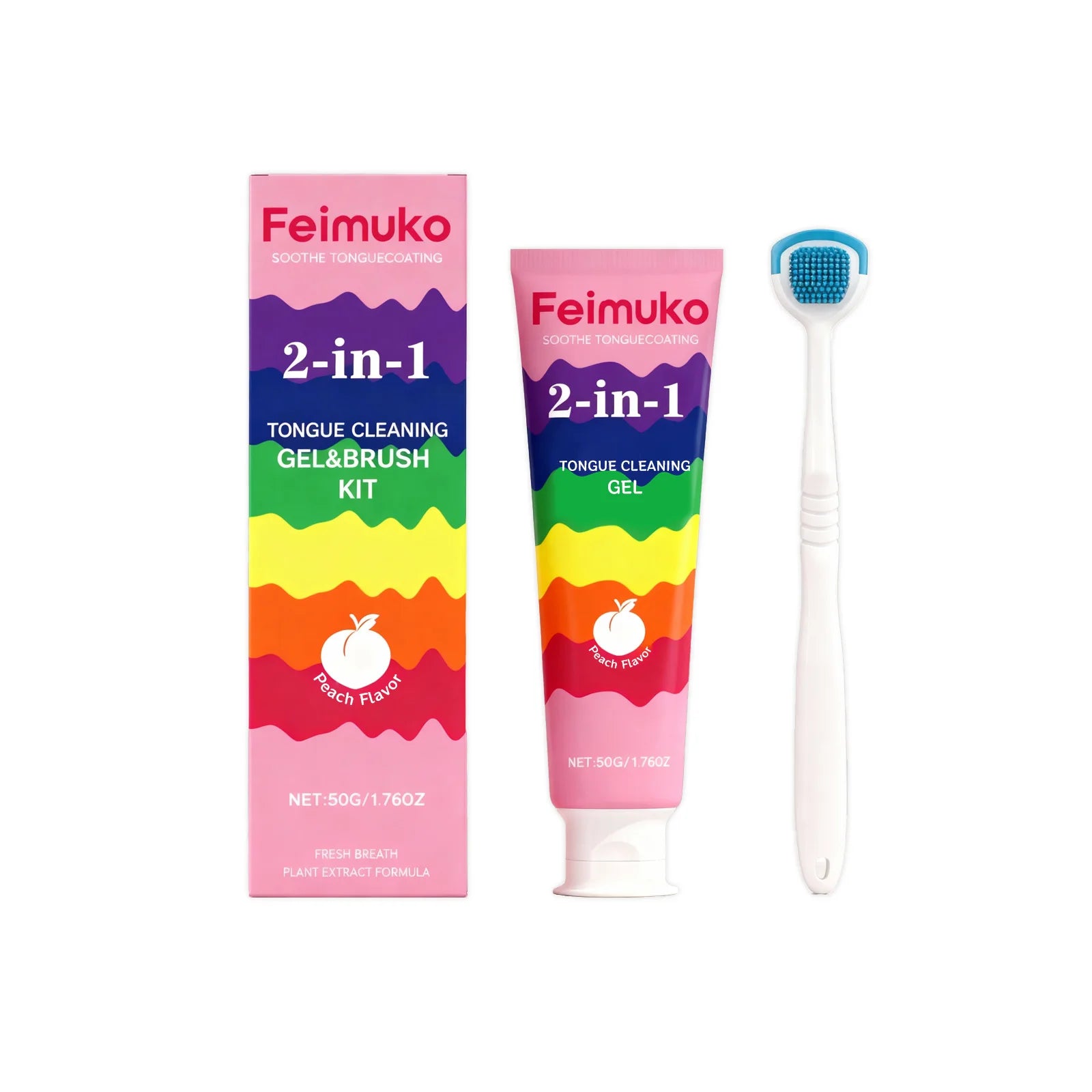 Tongue Coating Cleaning Gel Removal Odor Inhibit Oral Bacteria Refresh Bad Breath Brighten Teeth Tongue Cleaner with Toothbrush Qme 50g boxed