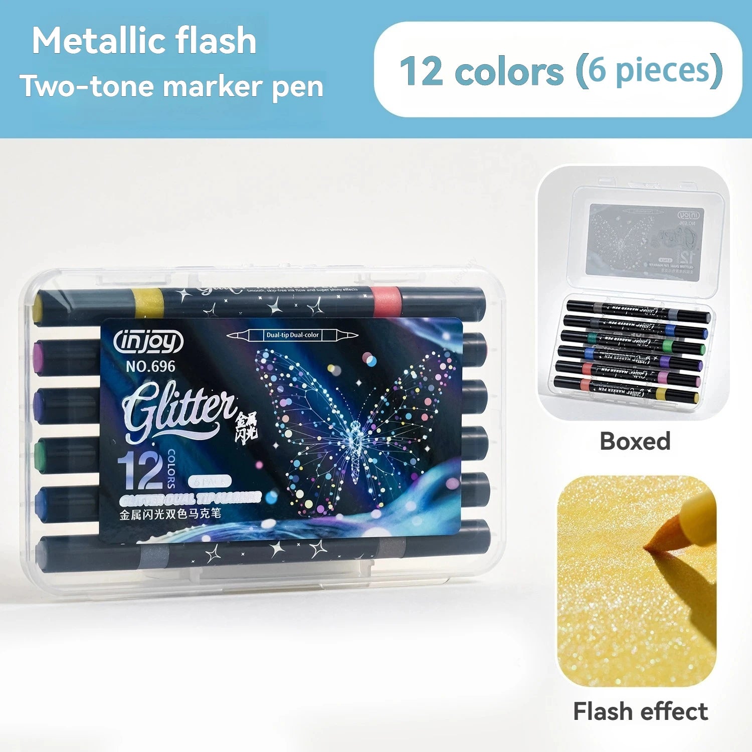 12-48 Metal Glitter Marker Pens Sparkly And Shiny, Double Tips, for Painting,Ceramic, Glass,Scrapbooking, DIY Craft Making Qme 6 pieces 12 colors