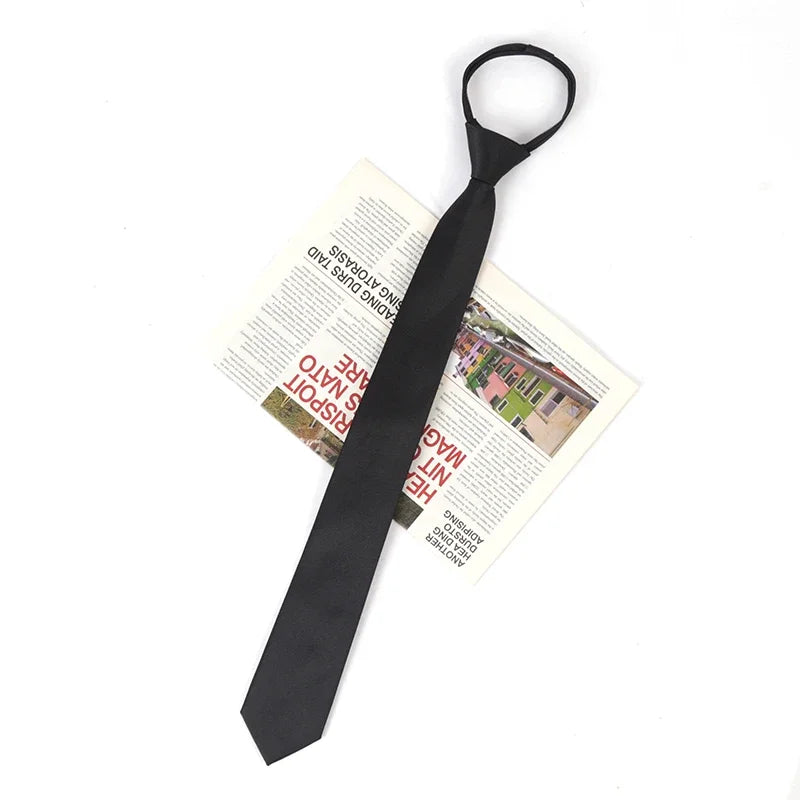 Unisex Black Simple Clip Tie Women Men Zipper Ties Shirt Accessories Qme black