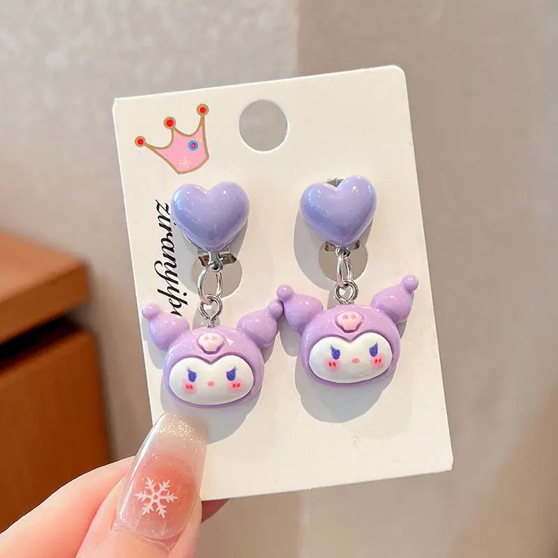 Hello Kitty Kuromi Cartoon Ear Clips Discomfort-free Fake Earrings Qme 5