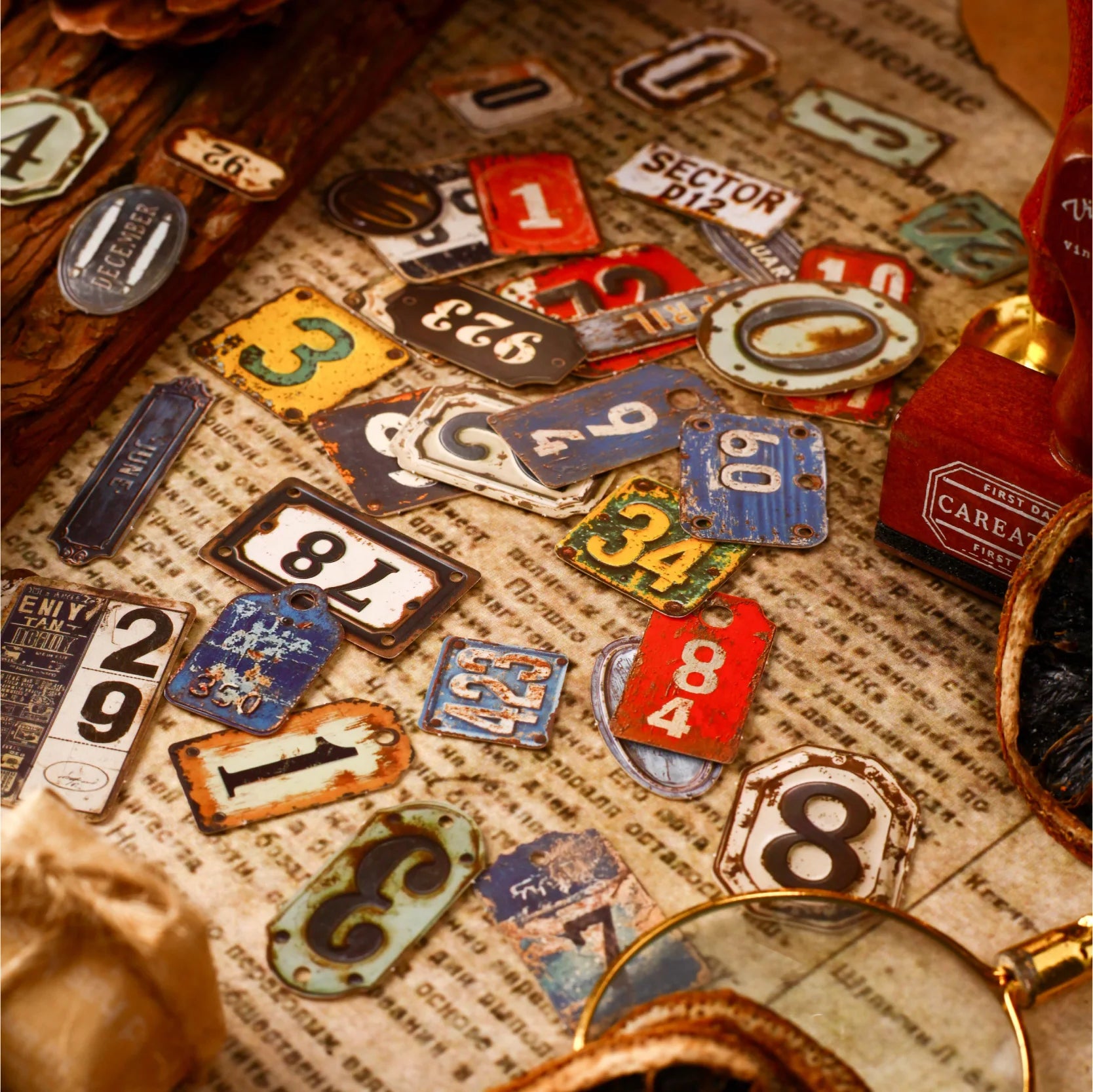24 Pcs Retro Alphabet, Number & Symbol Label Stickers Sticker Pack Scrapbooking Diary Vintage Decoration Junk Journal Stickers Qme