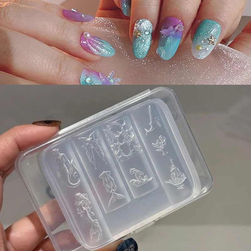 Manicure Tools Accessory Relief Mermaid Silicone Nail Carving Mold Qme