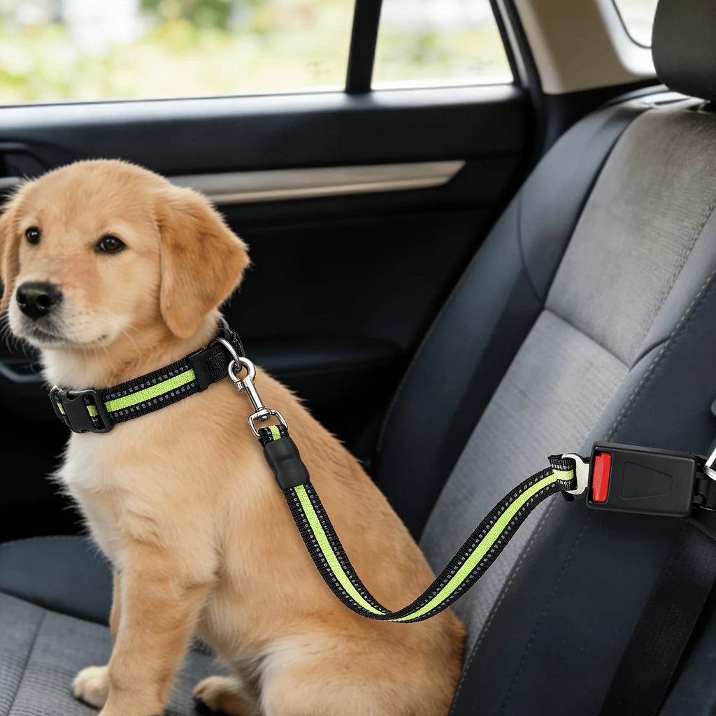 Pets Car Seat Belt, Attaches To Harness & Collar, Adjustable Travel Restraint Fits Small - Large Pups for Safety & Comfort Qme