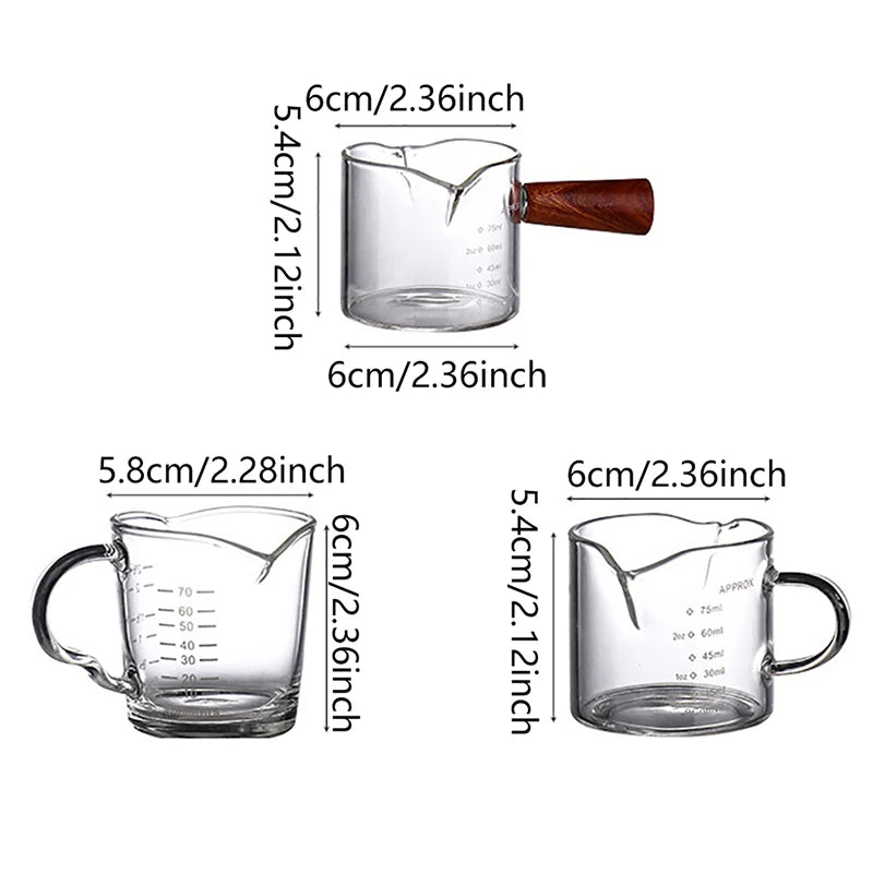 70/75ml Espresso Shot Glass Double Spout Glass Measuring Cup Heat-Resistant Handle Clear Scale Wine Milk Coffee Measure Jug Qme