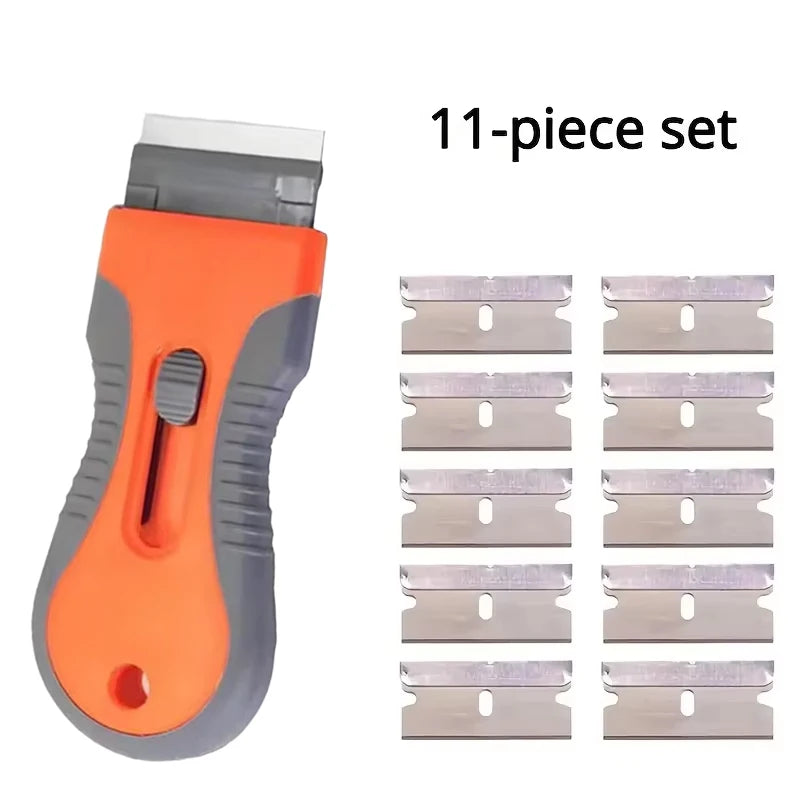 Ceramic glass scraper with retractable adjustable handle for removing labels, stickers from stoves, kitchens, and bathrooms Qme 11pcs 1