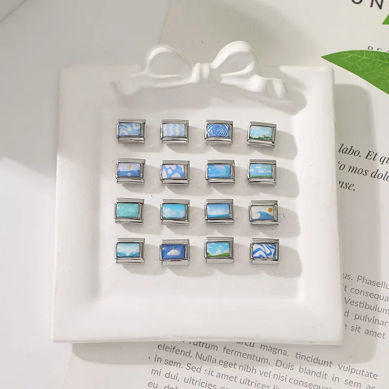 2026 Fashion Girl Boat Dogs Blue Lake Mountain Sky Italian Charm Links Fit 9mm Stainless Steel Bracelet Jewelry DIY Making Gifts Qme